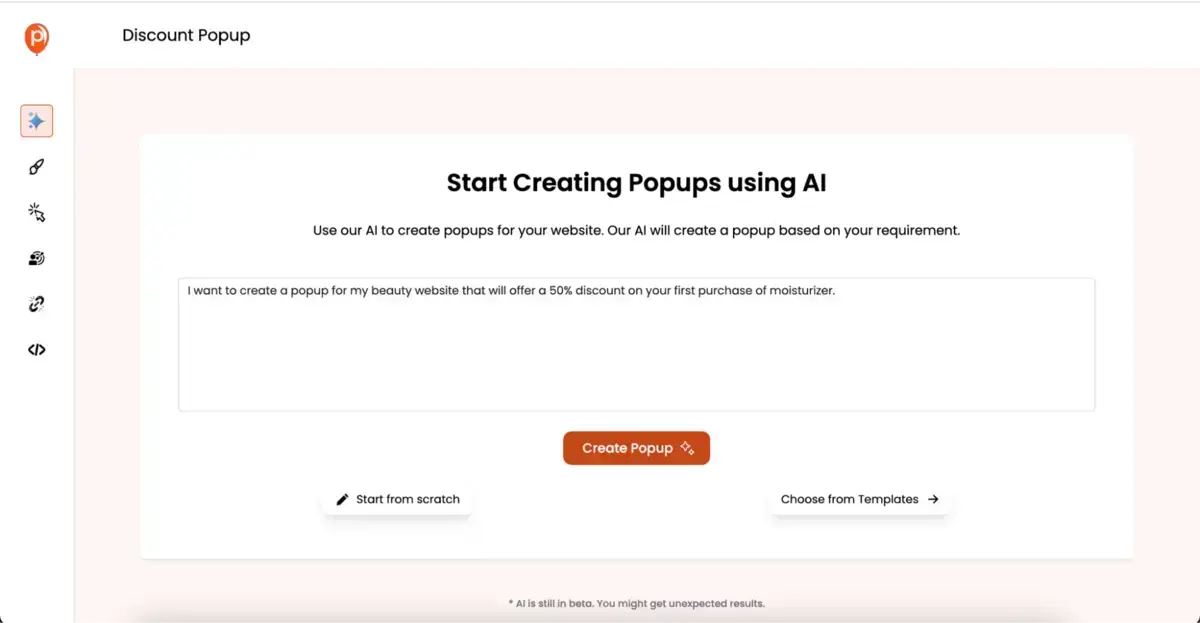 Create captivating pop-ups using AI technology