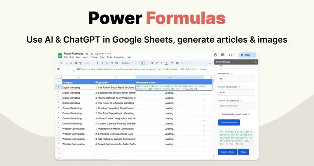 Power Formulas - Power Up Your Google Sheets with AI