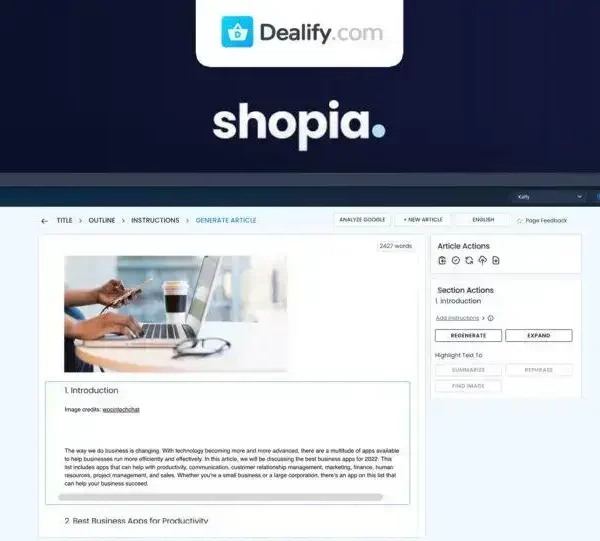 Shopia - AI Writing & SEO Assistant | Exclusive Lifetime Deal