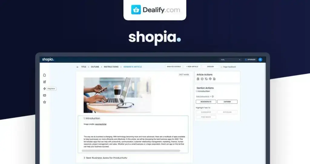 Shopia - AI Writing & SEO Assistant | Exclusive Lifetime Deal